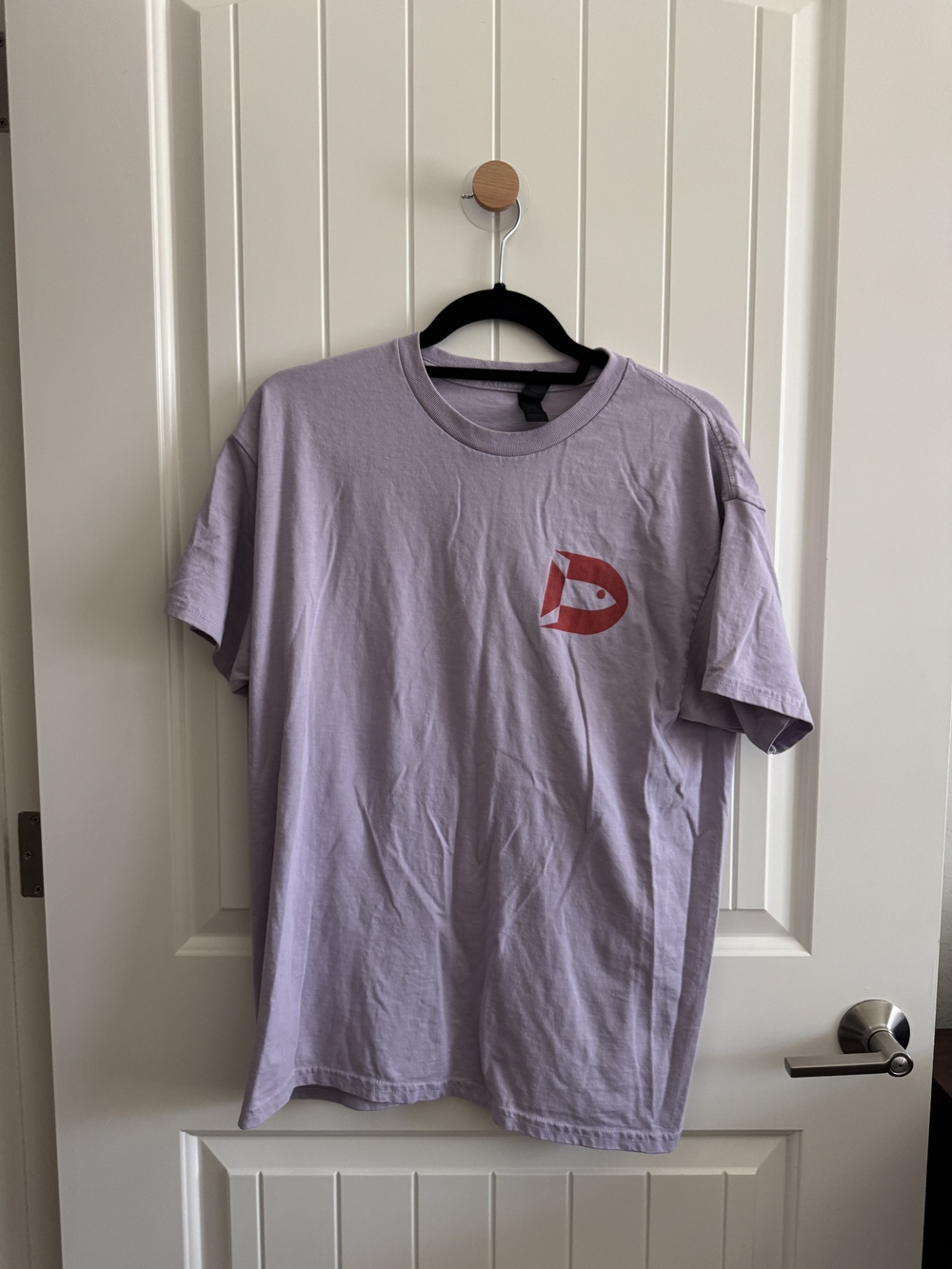 Gildan Lavender Short Sleeve Tee with Red Chest Graphic